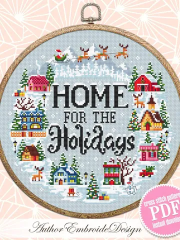 Christmas houses cross stitch pattern PDF download Home for the holidays, Winter landscape cross stitch, Christmas pattern digital PDF #N188 $4.60