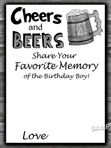 Cheers and beers Favorite Memory of the Birthday Boy,Birthday Games for Him, Adult Birthday Games,Printable BirthdayGame $1.75