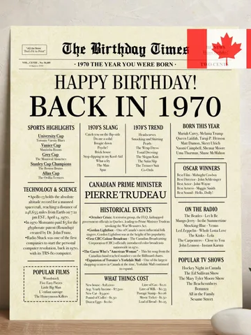55th Birthday Newspaper Poster, Born in 1970, Back in 1970 Canada Sign, 55 Years Ago Printable Decor, 55th Party Digital Gift $7.00
