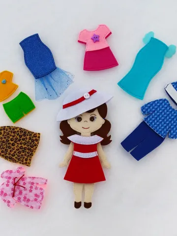 Felt doll pattern and 8 sets of clothes, Felt dress up doll pattern, Felt Pattern pdf for girl $10.39