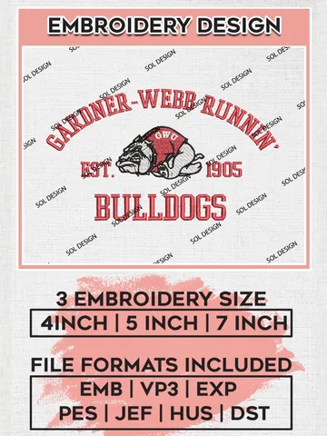 Gardner-Webb Runnin Bulldogs Est 1905 Embroidery Designs, NCAA Gardner-Webb Runnin Bulldogs Team Embroidery, NCAA Team Logo, 3 sizes, Machine embroidery Files, Digital Download $6.99