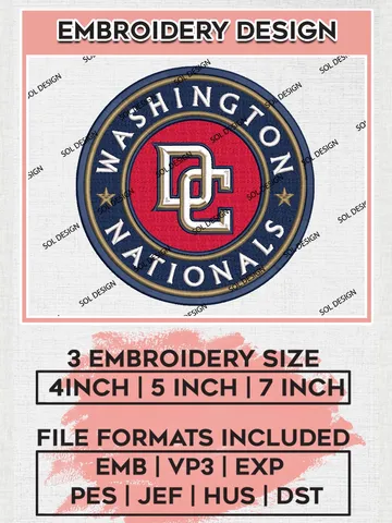 MLB Washington Nationals Machine Embroidery Design Files, MLB Washington Nationals Team Embroidery, MLB Teams, 3 sizes, MLB Machine embroidery designs, Digital Download $6.99