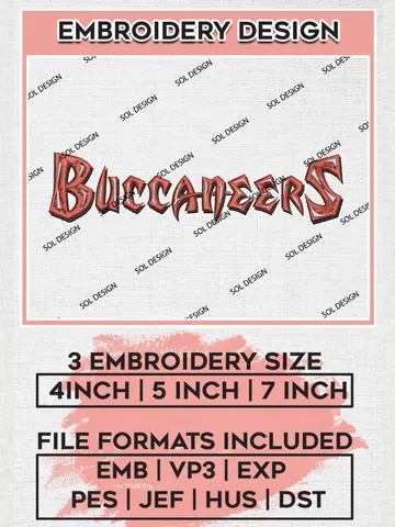 NFL Tampa Bay Buccaneers Wordmark Embroidery Design Files, NFL Buccaneers, NFL Embroidery Designs, NFL Tampa Bay Buccaneers Machine Embroidery Design, Digital Download $6.99