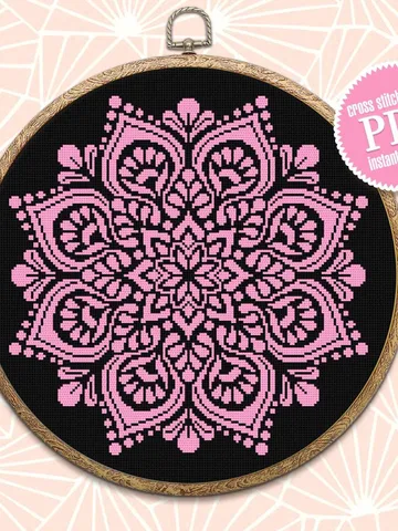 Easy mandala cross stitch pattern download PDF, Floral ornament cross stitch, Monochrome cross stitch chart, Mandala hand embroidery #M113 $4.60