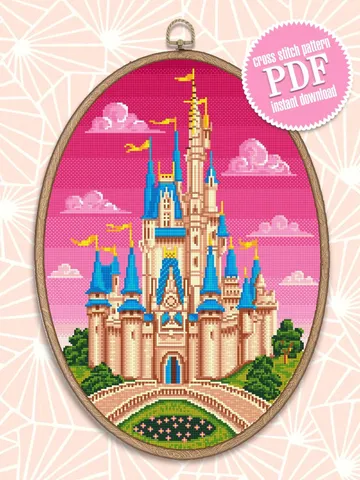 Cinderella castle cross stitch pattern download PDF Magic Kingdom cross stitch chart Fairytale castle embroidery PDF Kids room decor #C1 $4.90