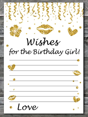 Gold glitter Wishes for the birthday girl,Adult Birthday party game-fun games for her-Instant download $1.75