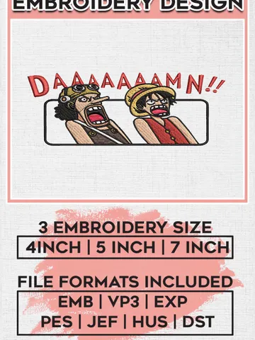Dammm Luffy vs Ushop Embroidery Designs, Luffy Logo Embroidery Files, One Piece Machine Embroidery, Digital Download EMB_ANIME_25 $6.99