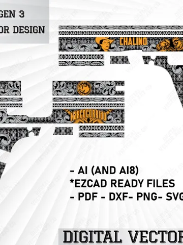 9mm Pistol Vector Art - Chalino Style Vector Design - Inspired by Glock 17 Gen 3 $80.00