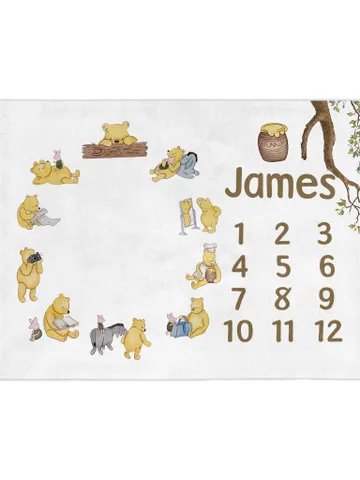 Personalized Milestone Blanket Winnie Pooh, Classic Winnie Pooh Milestone Blanket, Personalized Pooh Blanket, Hundred Acre Wood; wp00 $61.69