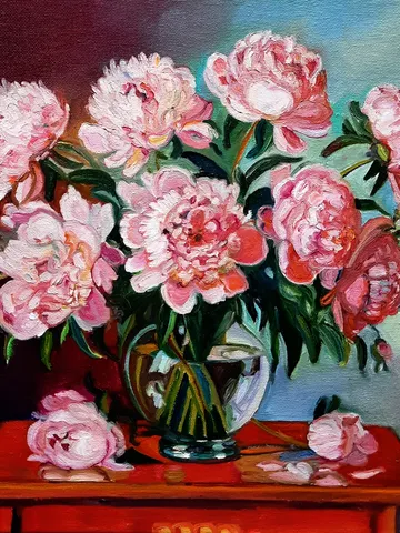 Peonies Art Floral Original Oil Painting Impasto Oil on Canvas $150.00