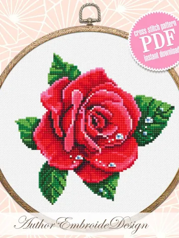 Red rose cross stitch pattern PDF download Simple flower cross stitch chart, Flower pattern digital PDF, Mothers day gift, Home decor #P47 $4.30