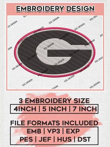 Georgia Bulldogs Logo Machine Embroidery Design, NCAA Georgia Bulldogs Embroidery Design Design files, NCAA Embroidery Designs, NCAA Machine Embroidery Designs, Digital Download $6.99