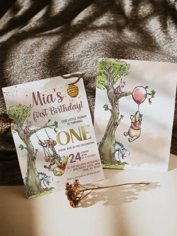 Classic Winnie Pooh Baby Birthday Invitation; Winnie Pooh Baby Birthday ; Greenery Baby Birthday; Honey Bear Birthday; Winnie Pooh wp6 $12.78