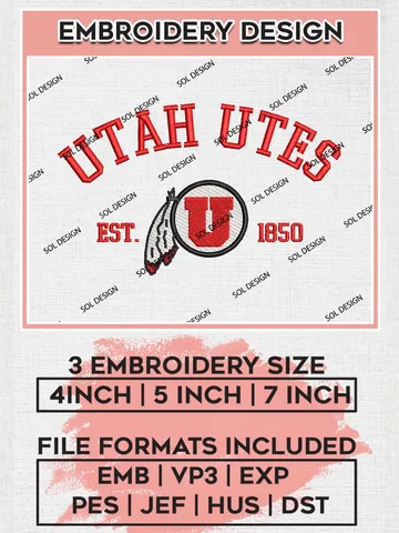 Utah Utes Est 1850 Logo Embroidery Designs, NCAA Utah Utes Team Embroidery, NCAA Team Logo, 3 sizes, Machine embroidery Files, Digital Download $6.99
