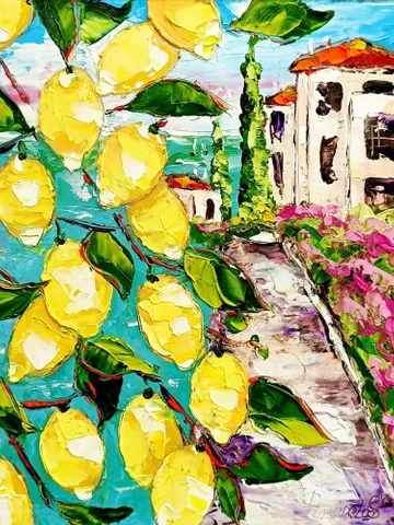 Amalfi Lemon Tree Painting Courtyard Original Art Impasto Oil Painting 10x8 Coastal View Free Shipping Floral Wall Art by ArtProkopaloSv $160.00
