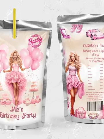 juice label editable template hot pink doll birthday party template bar12 $11.62