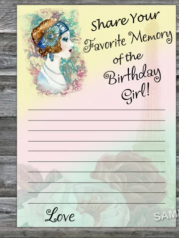 Vintage themed Favorite Memory of the Birthday Girl,Adult Birthday party game-fun games for her-Instant download $1.75