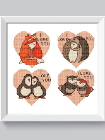 Valentines day cross stitch patern pdf I love you cross stitch pattern modern Woodland animals xstitch Heart ornament cross stitch easy mini $5.20