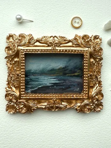 Small Landscape Painting Framed Original Dark Coast Ocean Art Antique Frame Tiny Paintings 3 x 4 Art Victorian artwork $78.00