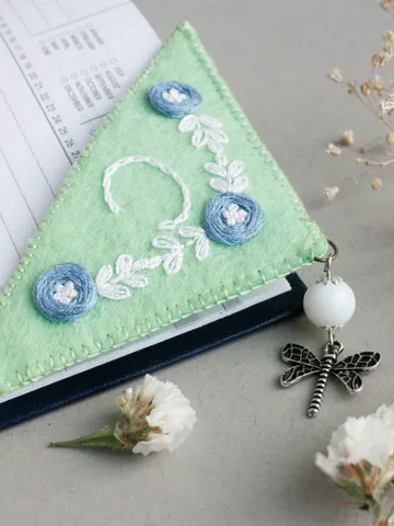 Felt corner bookmark personalized Custom initial bookmark charm Floral beaded bookmark monogrammed Dragonfly bookmark for women $28.90