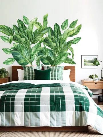Palm leaf Headboard Wall Decals Tropical Greenery Leaves Stickers el81 $27.99