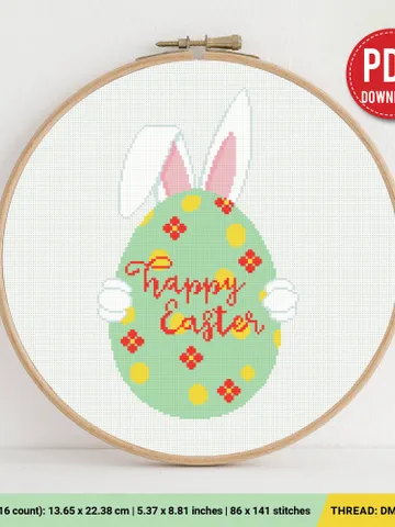 Happy Easter Egg Rabbit cross stitch pattern, Spring, Bunnies, Family, boy girl nursery decor counted chart gift DIY embroidery instant PDF $4.74