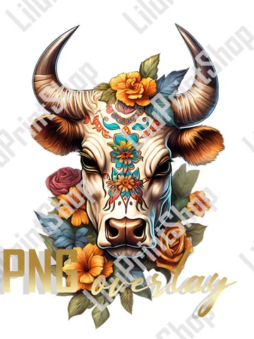 Cow with flowers png clipart. Halloween heifer sublimation, Digital instant download for sublimation $2.71