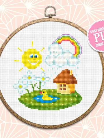 Nature cross stitch pattern download PDF Summer home xstitch chart Baby pattern digital Cute beginner stitch Small picture embroidery #O11 $3.30