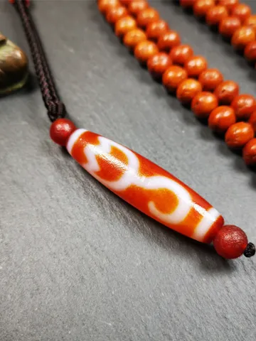 Gandhanra Tibetan Fire Agate Lotus Dzi Bead Necklace $159.99