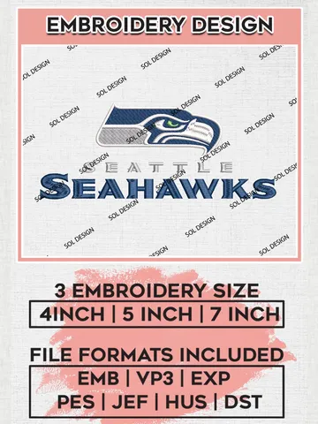 Seattle Seahawks Embroidery Design Files, NFL Seahawks Embroidery Designs, NFL Embroidery Designs, NFL Seattle Seahawks Machine Embroidery Design, Digital Download $6.99