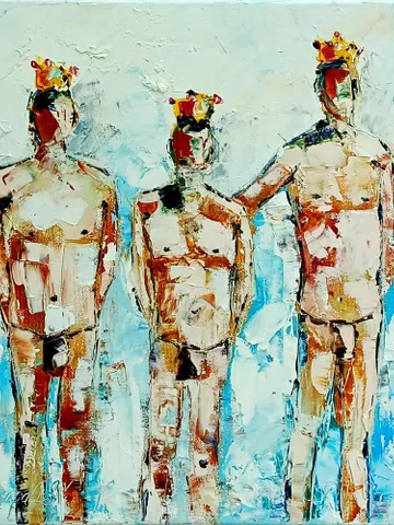 Crown Prince Painting On Canvas Male Bodies Impasto Original Canvas Art Gay Naive Style Artwork 12 by 12 iGifts for Him by ArtProkopaloSv $550.00