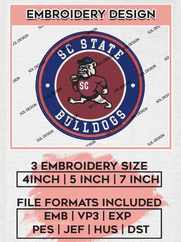 NCAA South Carolina State Bulldogs Round Logo Embroidery, NCAA SC State Bulldogs Logo Embroidery files, NCAA Teams, Machine embroidery designs, Digital Download $6.99