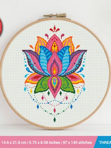 Mandala Lotus Cross stitch pattern | Embroidery Pattern | Instant Download | Embroidery Designs $6.40