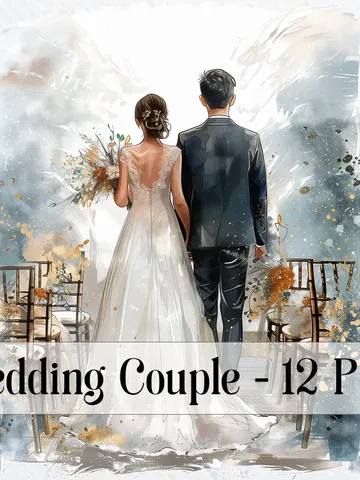 12 Wedding Couple PNG Pack for Wedding Invitation, Printable Watercolor clipart for sublimation, Digital download, Paper craft, junk journal $2.64