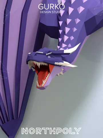 Papercraft Dragon Crawling Out Of The Wall, Digital Template, PDF Download, Gurko, 3D Low Poly, Pepakura, DIY Origami Sculpture, Paper Decor $33.00