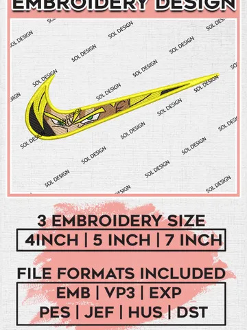 Goku Nike Embroidery Designs, Son Goku Embroidery Files, Dragon Ball Nike Machine Embroidery Pattern EMB_ANIME_158