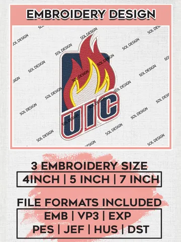 UIC Flames Embroidery Designs, NCAA Logo Embroidery Files, NCAA UIC Flames Logo, NCAA Embroidery Designs, Machine Embroidery Designs, Digital Download