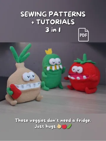 PDF Plush Toy Set – Veggie Softies with Pocket Mouth $28.00