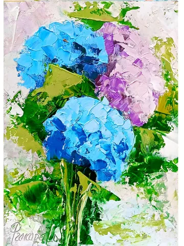 Hydrangea Painting Flower Original Art Abstract Floral Wall Art Chunky Small Oil Painting Impasto Impressionist Artwork home gifts 7x5 in $47.00