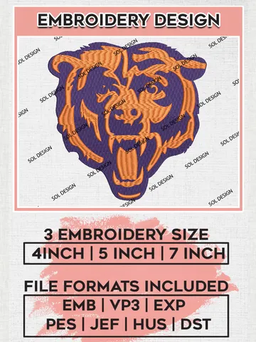 Chicago Bears Embroidery Designs, NFL Bears, NFL Logo Embroidery Files, NFL Chicago Bears Machine Embroidery Design, Digital Download