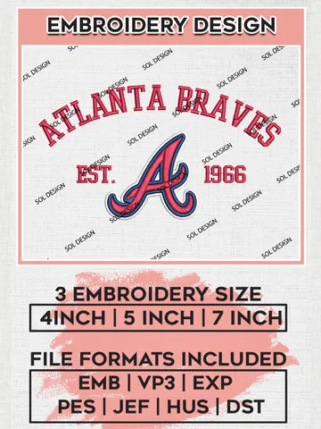 MLB Atlanta Braves Team Est Logo Embroidery Design, MLB Team Embroidery files, Atlanta Braves Baseball Team, Braves Team, Digital Download
