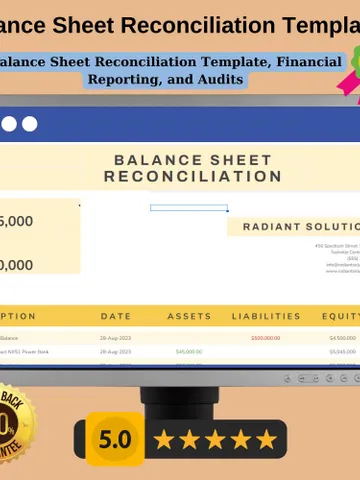Balance Sheet Reconciliation Template, Editable Google Sheets, Easy-to-Use, Digital Download for Accounting, Financial Reporting, and Audits $6.86