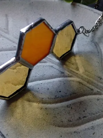 Honeycomb glass necklace, stained glass honeycomb, honey bee decor, bee art, honey bee jewelry, bee lover gift, $35.00