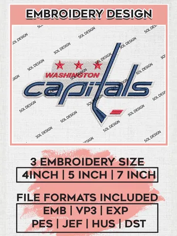 NHL Washington Capitals Embroidery Files, NHL Washington Capitals Machine Embroidery Designs, NHL Embroidery Designs, NHL Capitals Embroidery Designs, Digital Download $6.99