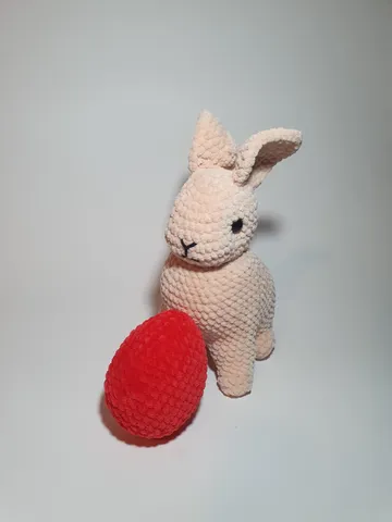 Handmade Plush Bunny with Red Easter Egg – Soft Crochet Rabbit Toy – Easter Gift