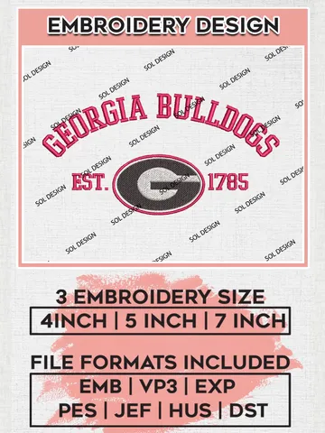 Georgia Bulldogs Est 1785 Logo Embroidery Designs, NCAA Georgia Bulldogs Team Embroidery, NCAA Team Logo, 3 sizes, Machine embroidery Files, Digital Download $6.99