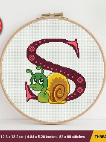 Letter S Snail ABC Cross stitch pattern | Embroidery Pattern | Instant Download | Embroidery Designs $5.37