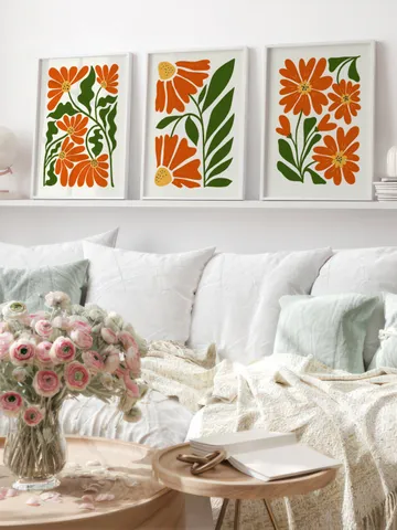 Abstract Flowers Print Set of 3, Boho Style Terracotta Prints, Floral Wall Art, Vintage Art Print, Boho Printable Art, Flower Market Poster $6.58