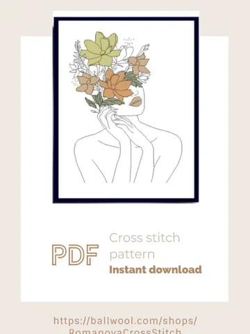 Flower Woman line art cross stitch PDF pattern, Instant download $6.00