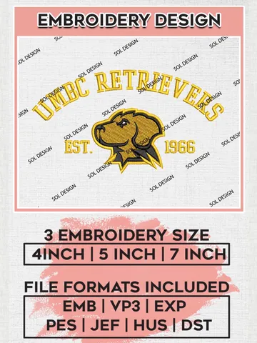 UMBC Retrievers Est 1966 Logo Embroidery Designs, NCAA UMBC Retrievers Team Embroidery, NCAA Team Logo, 3 sizes, Machine embroidery Files, Digital Download $6.99